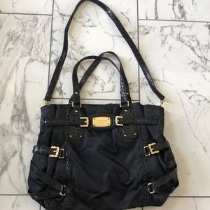 Michael Kors Black Canvas Purse with Snake Accent